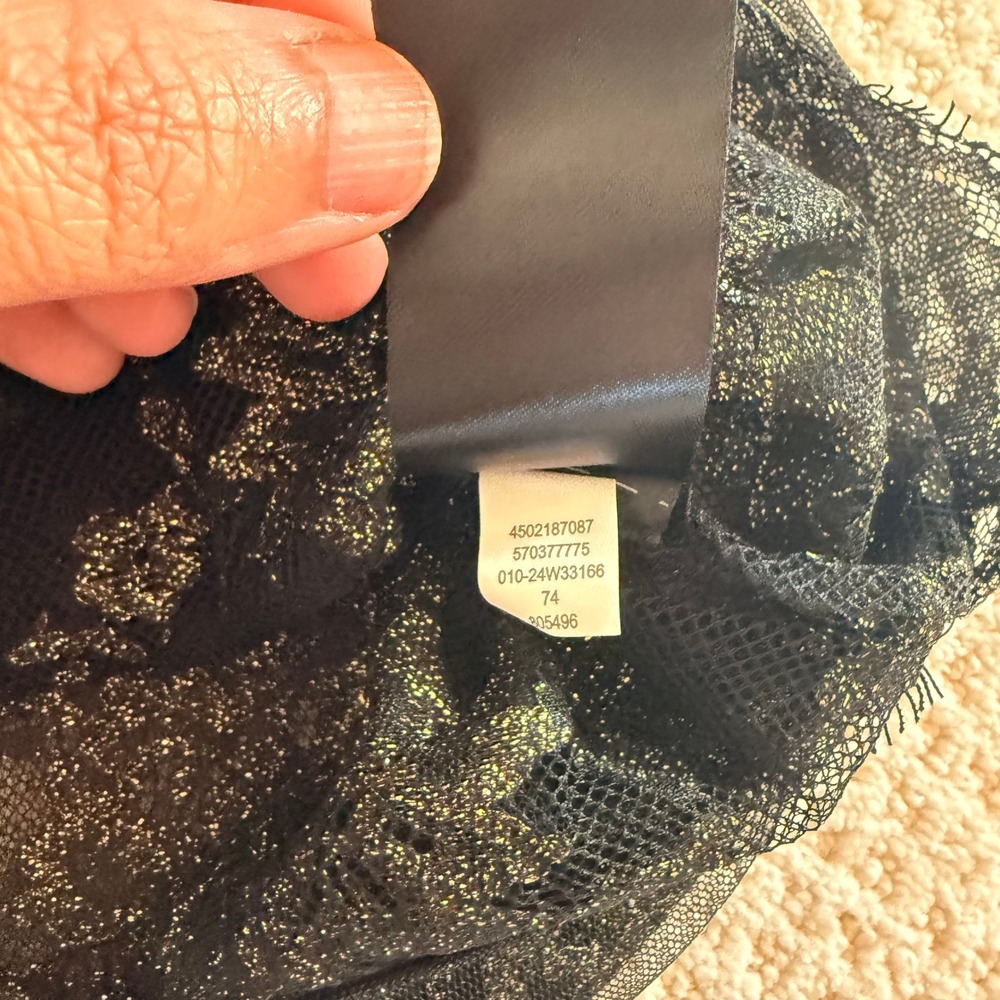 NWT White House Black Market Black Gold Metallic Lace Smocked Neck Blouse 12 Y2K - Picture 9 of 14